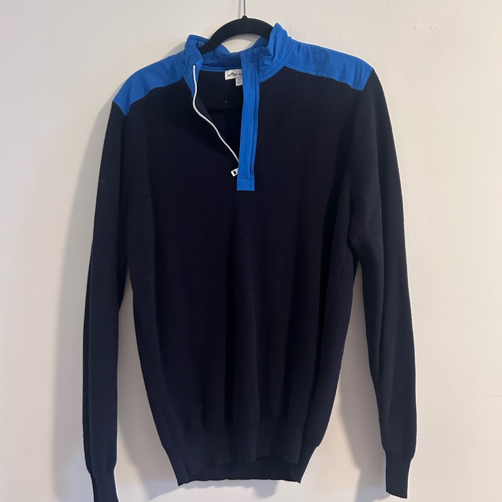 Peter Millar Cotton Wool Blend Ribbed Quarter Zip Sweater Medium $258 Navy